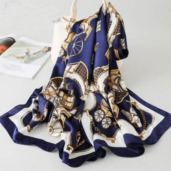 Print Satin Big Square Silk Scarves Shawls for Women Luxury Brand Designer 100% Real Silk gift scarf