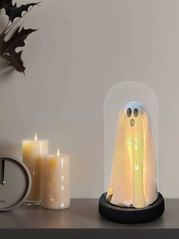 ute Ghost with Light Halloween Mini Luminous Ghost in A Jar Indoor Light Up Ghost in Clear Cloche for Home Holiday Decoration XJ250804