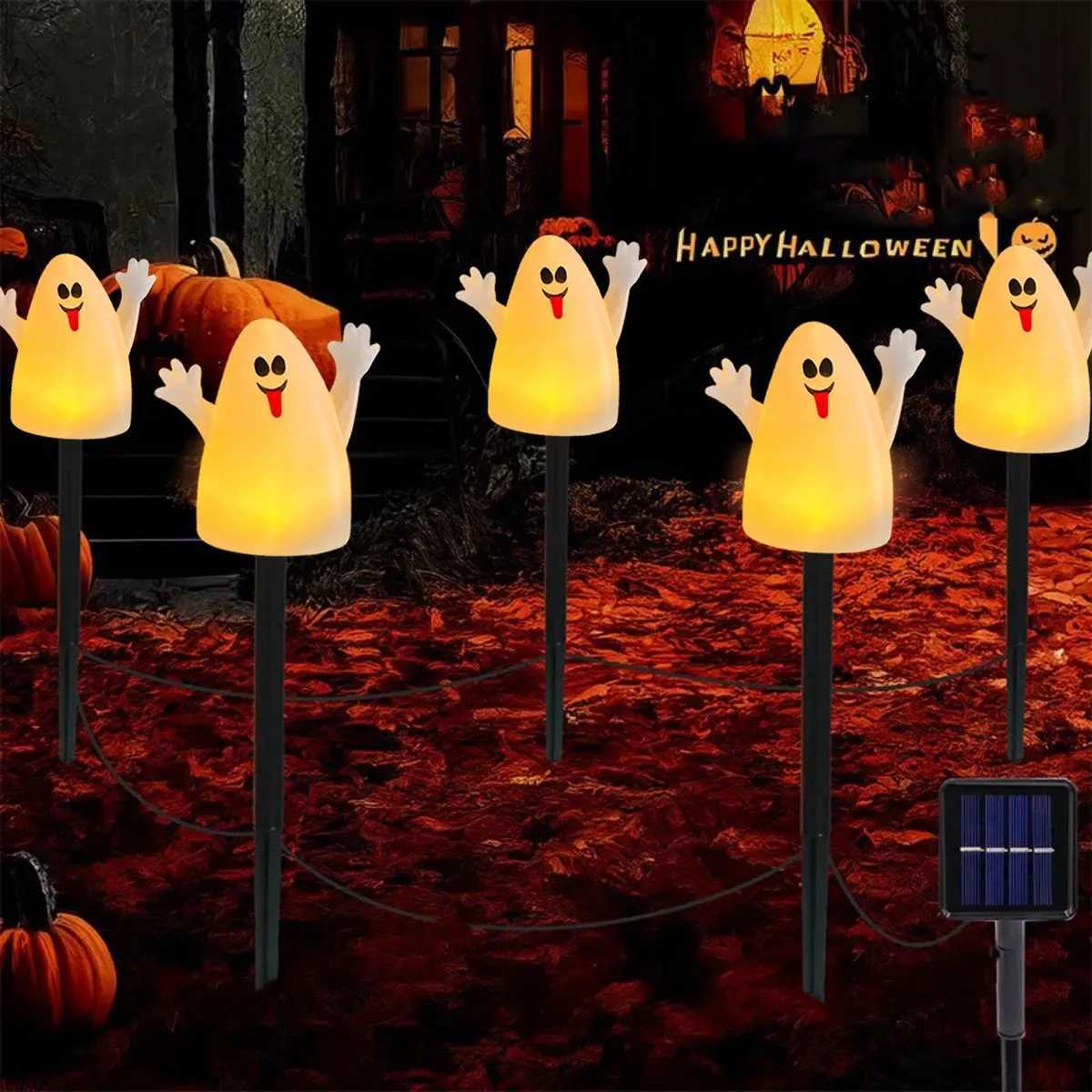 5pcs/set Pumpkin or Ghost Solar Powered Halloween Spooky Landscape Light With 8 Lighting Modes For Home Garden Yard Patio DecorXJ250804