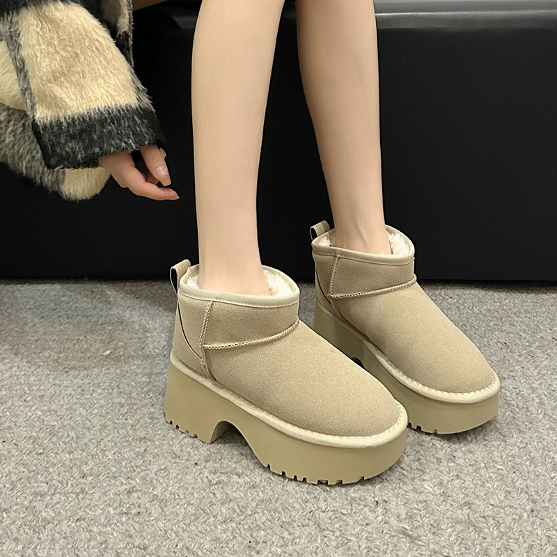 fashion thick soled height increasing women snow boots 2025 winter plush cotton shoes cold resistant warm short boots free shipping