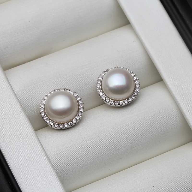 Wedding Natural Freshwater White Pearl Earrings 925 Silver Woman Bridal Round Pearl Earrings Fine Jewelry Wife Mother Party Gift Y250804