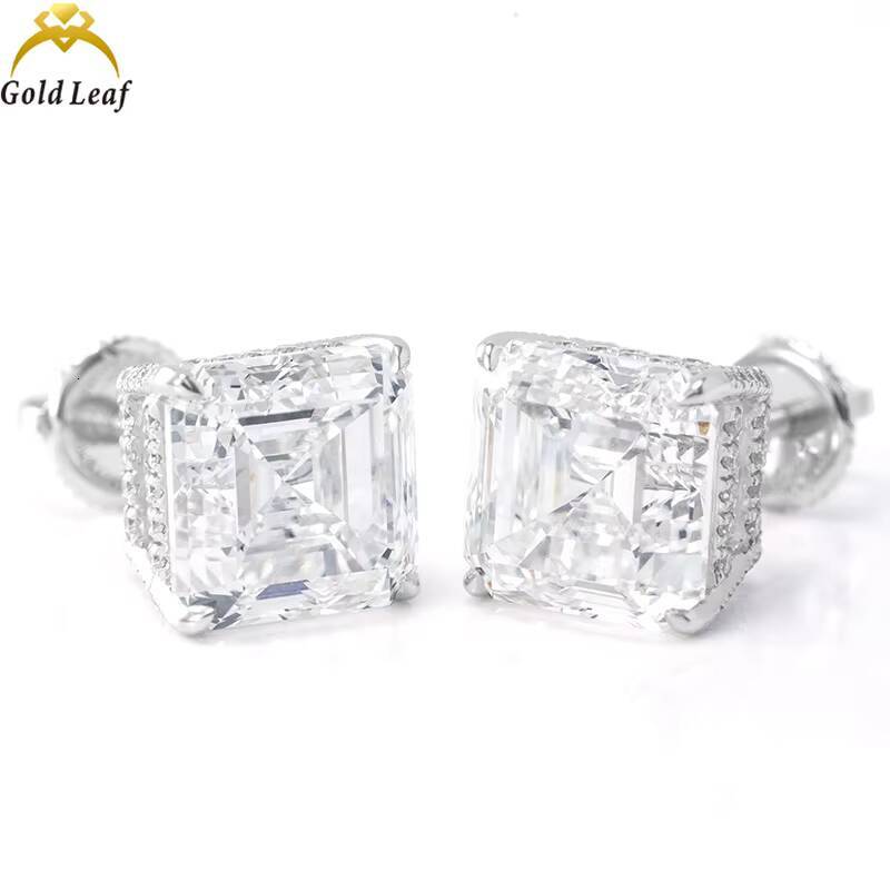 Goldleaf 10K Gold HPHT CVD Lab Grown Diamond Earring 5CT Asscher Lab Diamond Jewelry Earrings Women Men Push Screw Stud Earrings