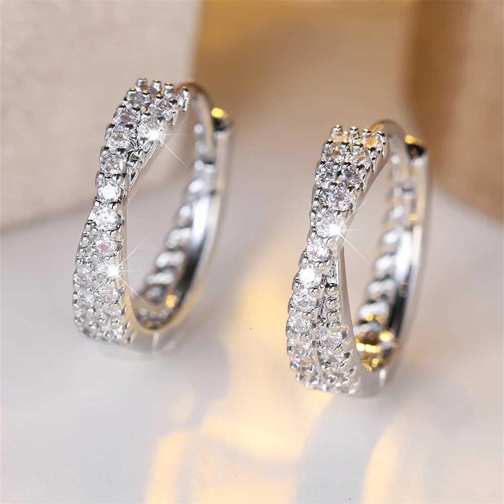 White Zircon Small Stone Crossed Hoop Earrings For Women Vintage Gold Silver Color Wedding Jewelry Versatile Accessory Y250804