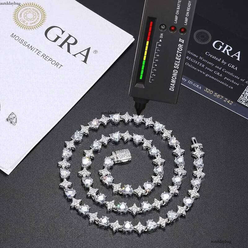 Heart Moissanite VVS1 Sier For Women Iced Out Chain Link Necklace Unisex Fine Hip Hop Jewelry