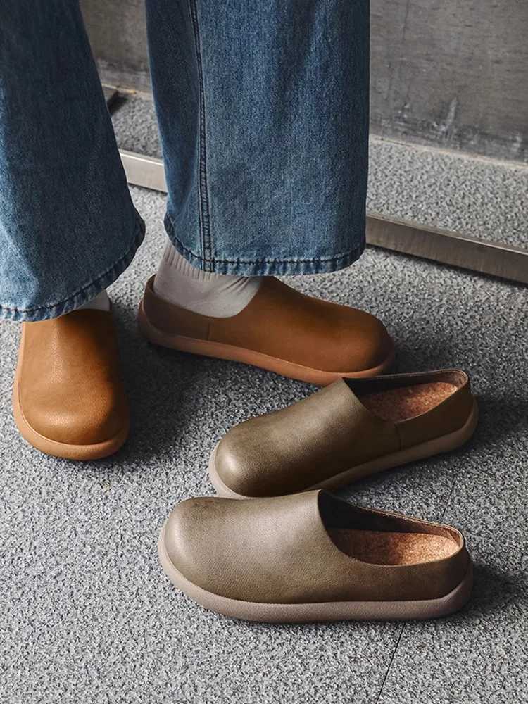 2025 New Style Mens Boken Baotou Cool Slippers High-End Lazy Mans One-Foot Half-Slippers Mens Outerwear Slippers W250805