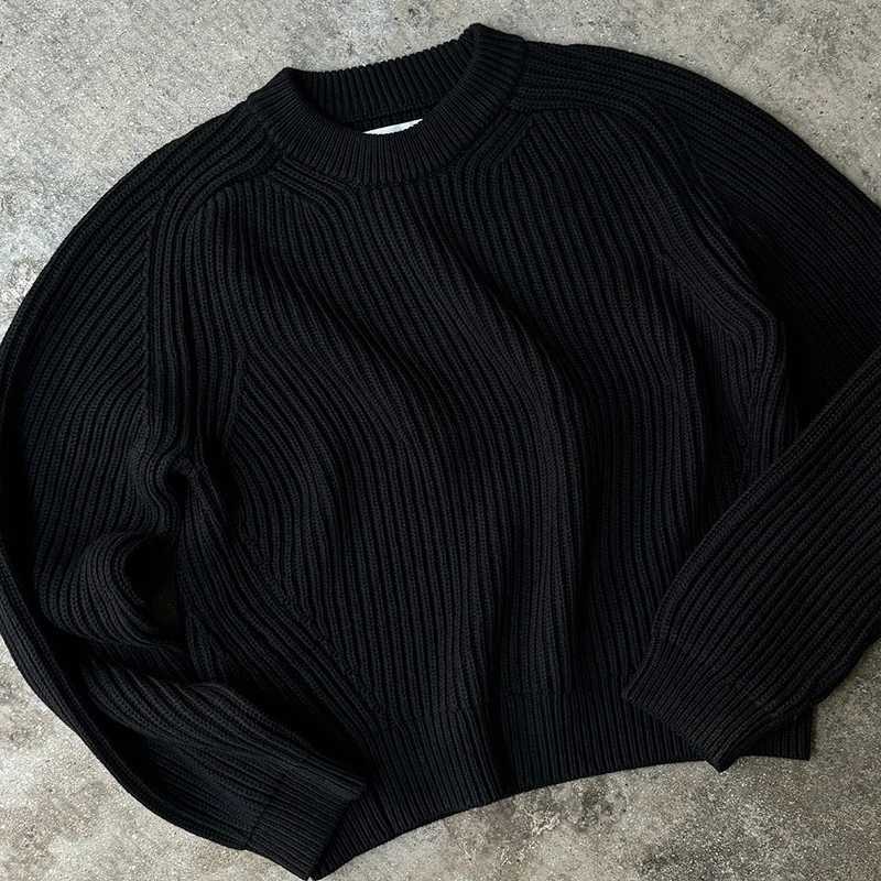 Fashion Solid Color Knitwear Pullover Vintage Aesthetics Streetwear Hip Hop Men Y2K Clothes Acrylic Knitted Sweater Loose Casual XJ250805