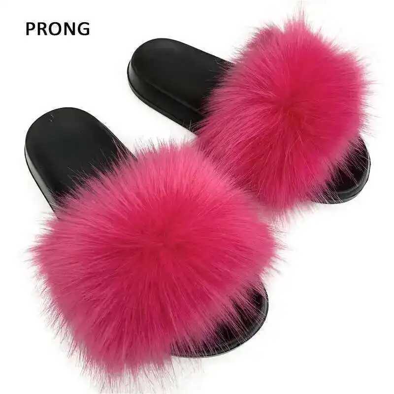 Summer Faux Fur Slippers Women Indoor Furry Fur Slides Female Plush Flip Flops Flats Sandals Casual Fluffy Slipper House Shoes W250805