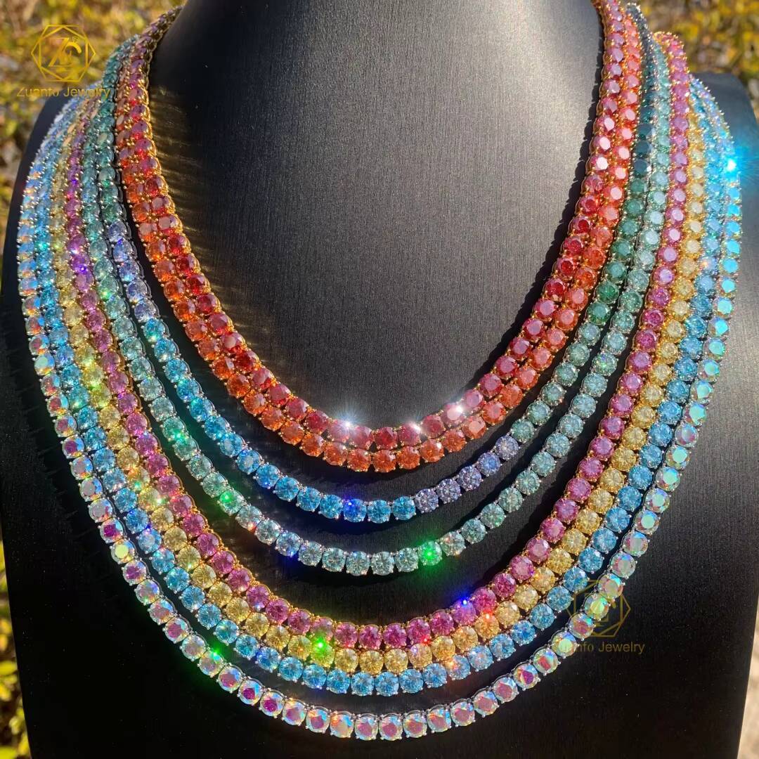 925 Silver Moissanite Tennis Necklace and Bracelet Set Diamond Tester 3mm VVS Colorful Fashion Jewelry