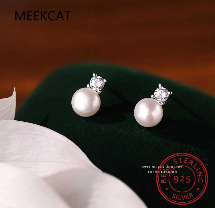925 Sterling Silver Zircon Bead Freshwater Pearl Stud Earrings for Women Trendy Fine Jewelry Minimalist Accessories Y250804