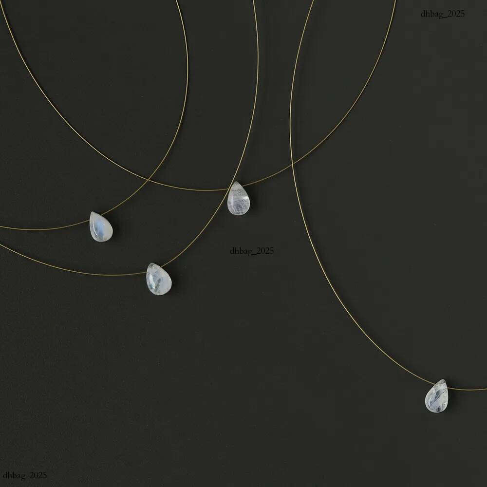 Plated Stainless Steel Extremely Fine Gold Thread Blue Water Drop Pendant Natural Moon Stone Moonstone Necklace