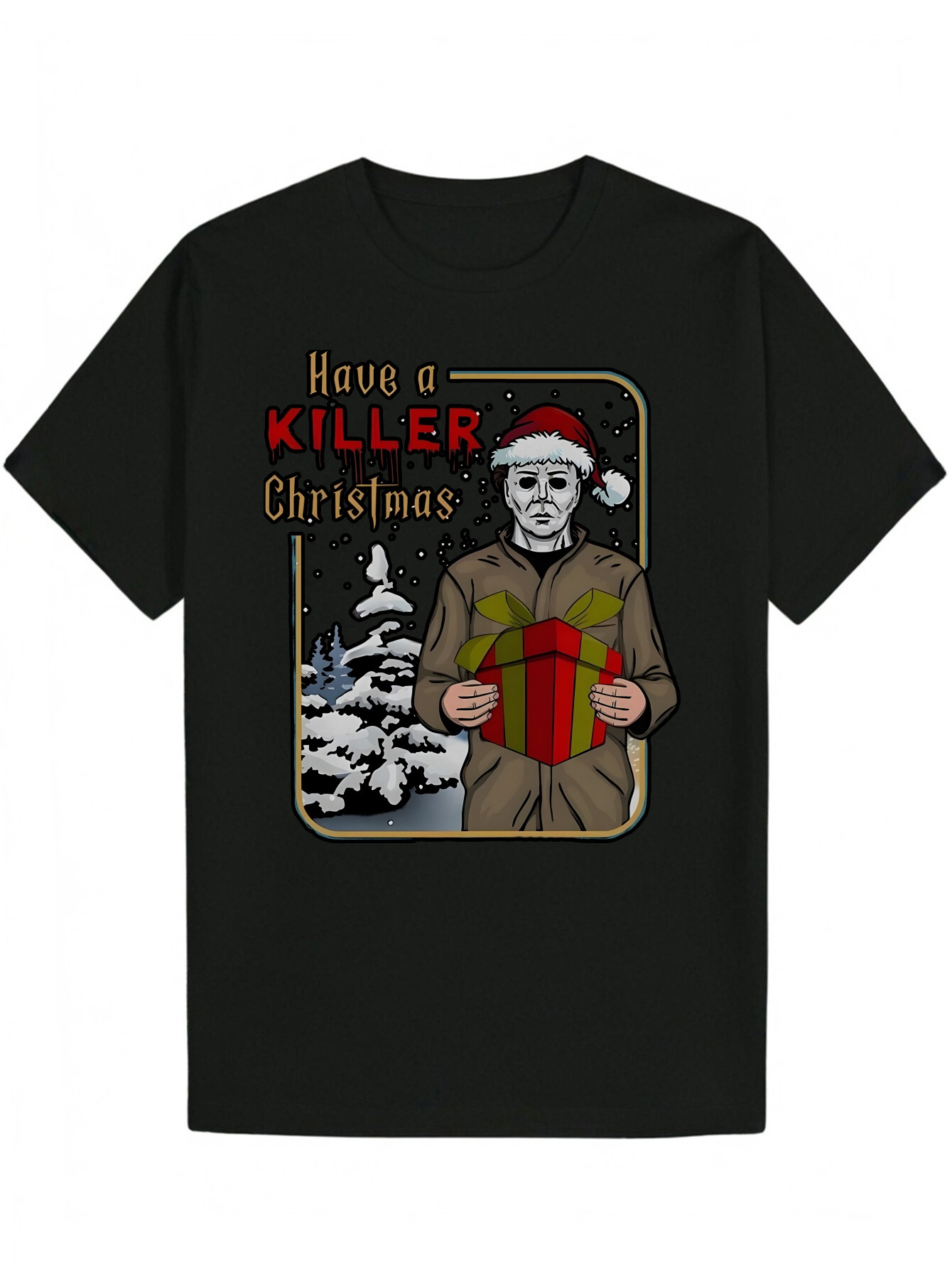 Men's Black Casual Short Sleeve - Michael Myers "Have a Killer" Graphic Print, Summer Lightweight Polyester Crew Neck T-Shirt, Machine 