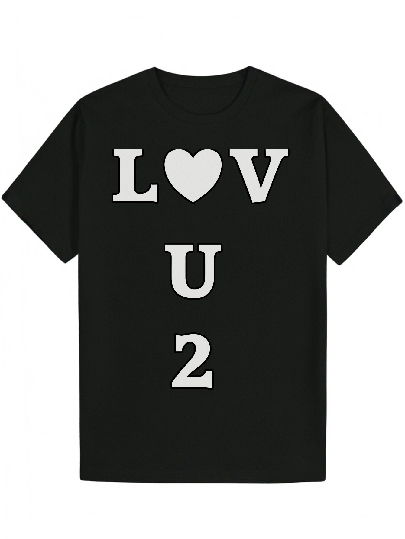 Men's Casual Short Sleeve T-Shirt with Eye-Catching 'LOVE YOU' Pattern Print - Black Round Neck Summer T-Shirt, Breathable Polyester, M