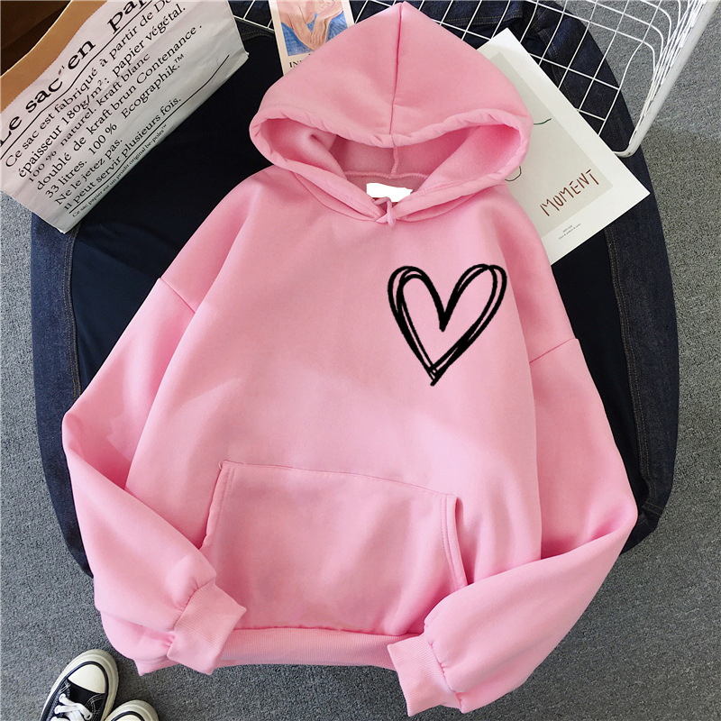 2025 printed hooded winter new style Japanese European and American solid color Korean version of the simple style fresh and sweet hooded sweater