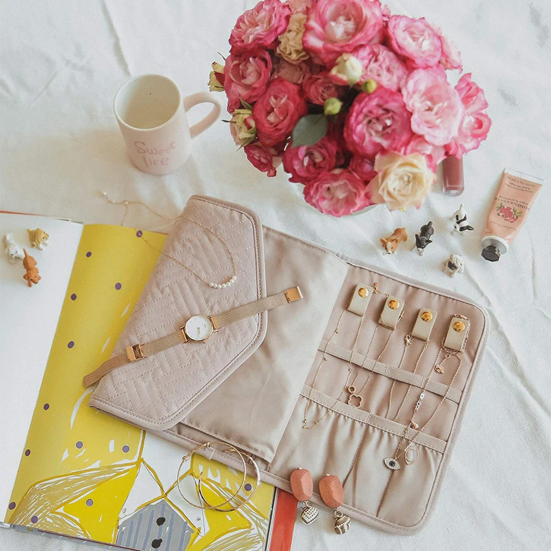 Foldable Fashion Portable Jewelry Bag Large Womens Travel Jewelry Roll Necklace Earring Ring Jewellery Display Storage Bag 250804