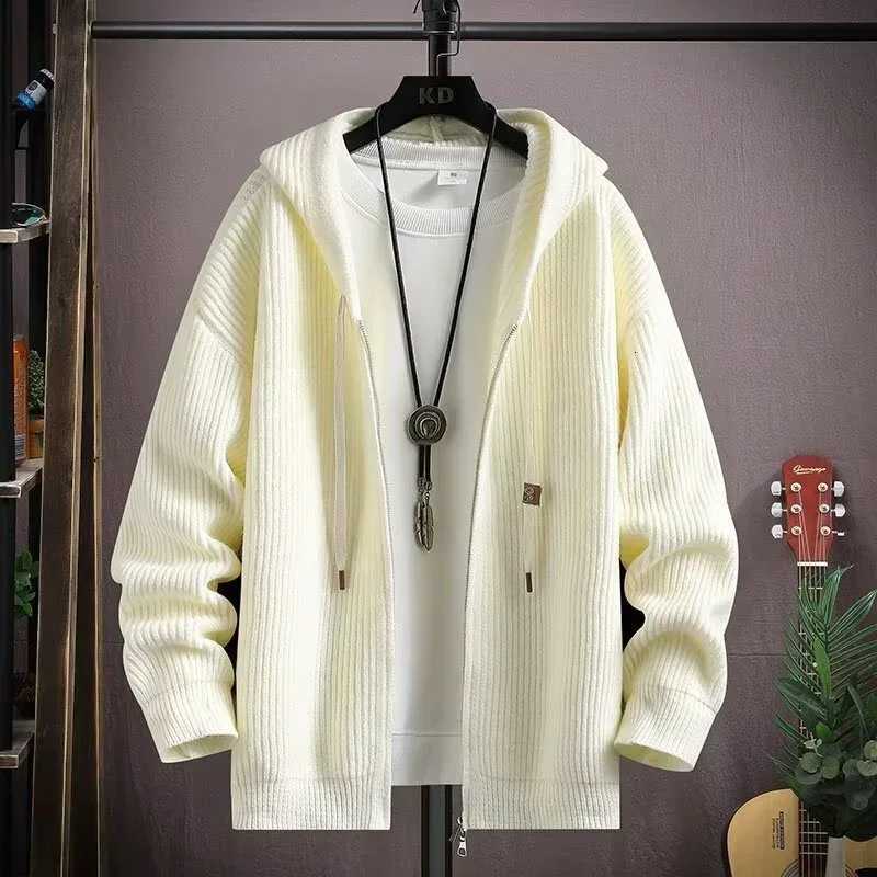 2025 Zipper Knitted Hooded Sweater For Men Korean Fashion Vintage Cardigan Knitwear Y2K Streetwear Casual Jackets Mens Jersey XJ250805