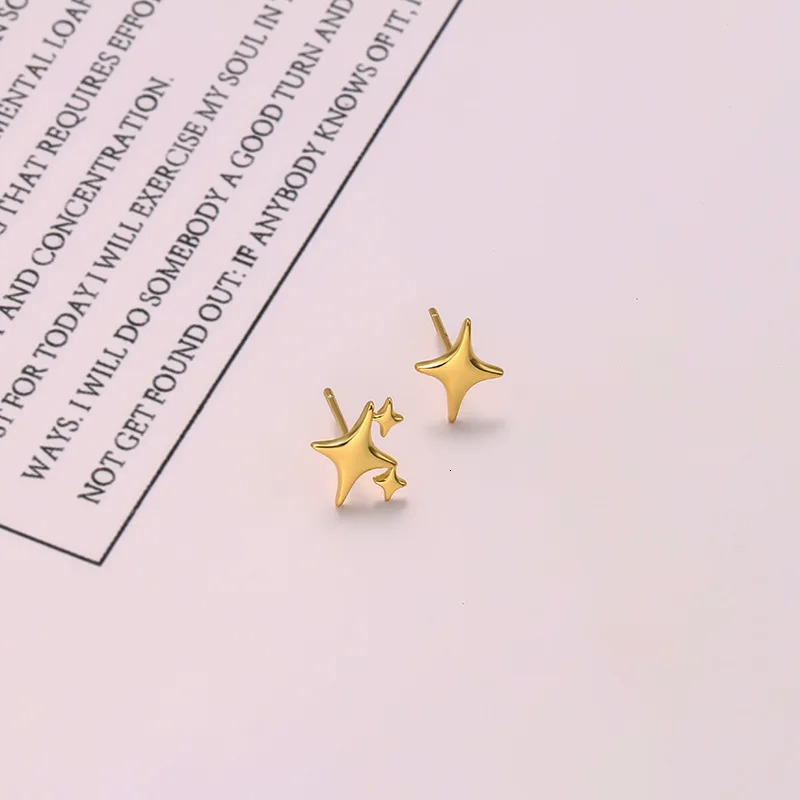 S925 Silver Needle Gold Color Star Small Stud Earrings For Women Girl Korean Tiny Asymmetry Cross Earring Summer Jewelry Gift 250729