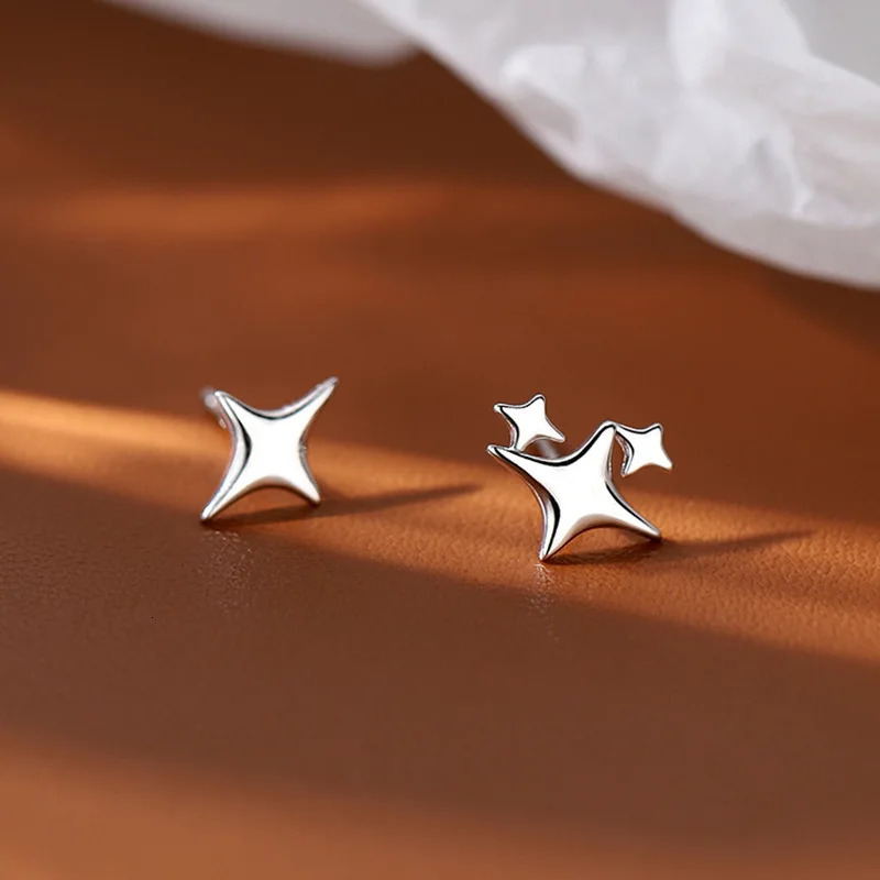S925 Silver Needle Gold Color Star Small Stud Earrings For Women Girl Korean Tiny Asymmetry Cross Earring Summer Jewelry Gift 250729