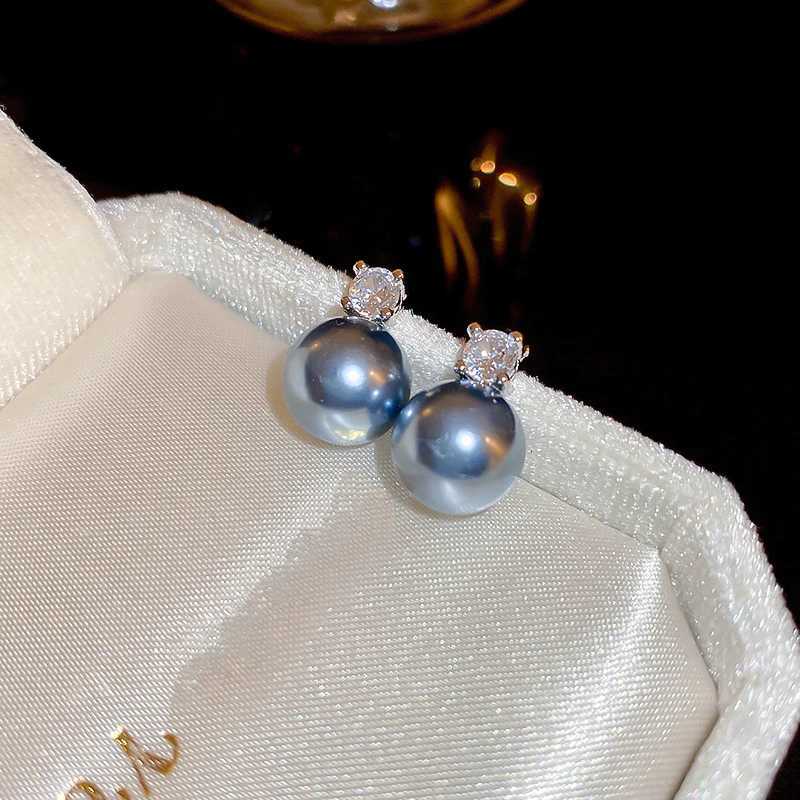 Luxury Black Imitation Pearl Earrings For Women Classic Elegant Temperament Crystal Zircon Stud Earrings With Gray For Banquet Y250804