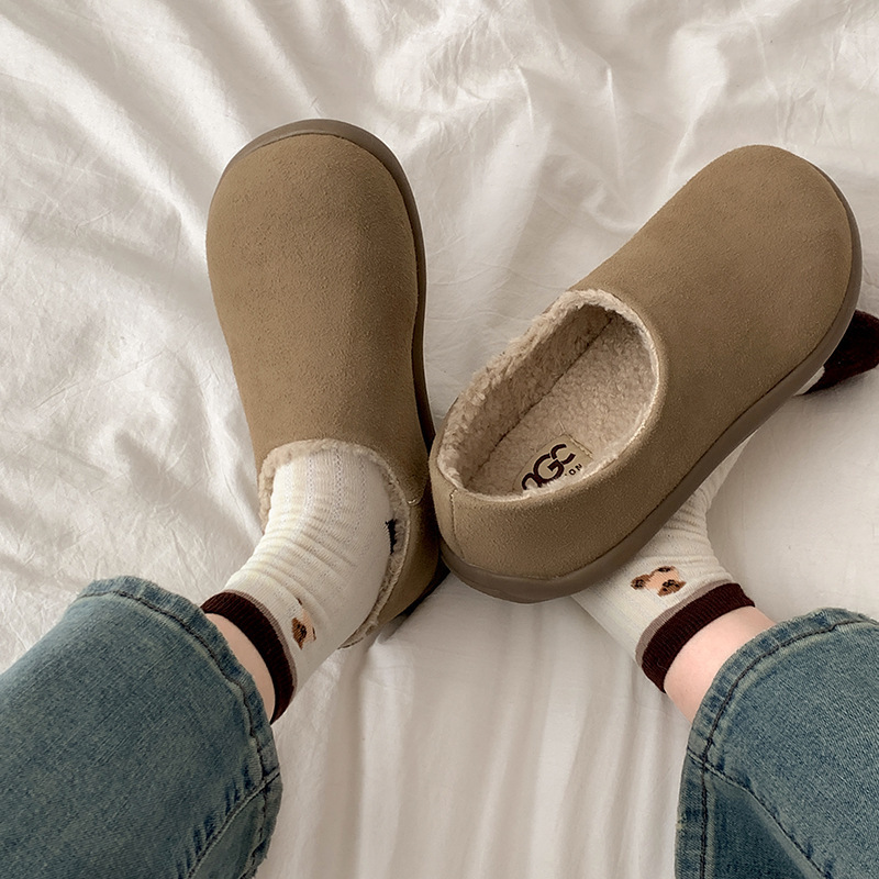 Ladies Vintage Fleece Lined Thickened Flat Sole Cotton Shoes 2025s Autumn Winter New Style Warm Round Toe Soft Sole shoes Free Shipping Chestnu