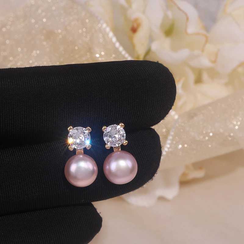 Classic Real Natural Freshwater Pearl Stud Earrings For Women Shiny Zircon Crystal Stud Earrings Female Wedding Party Jewelry Y250804