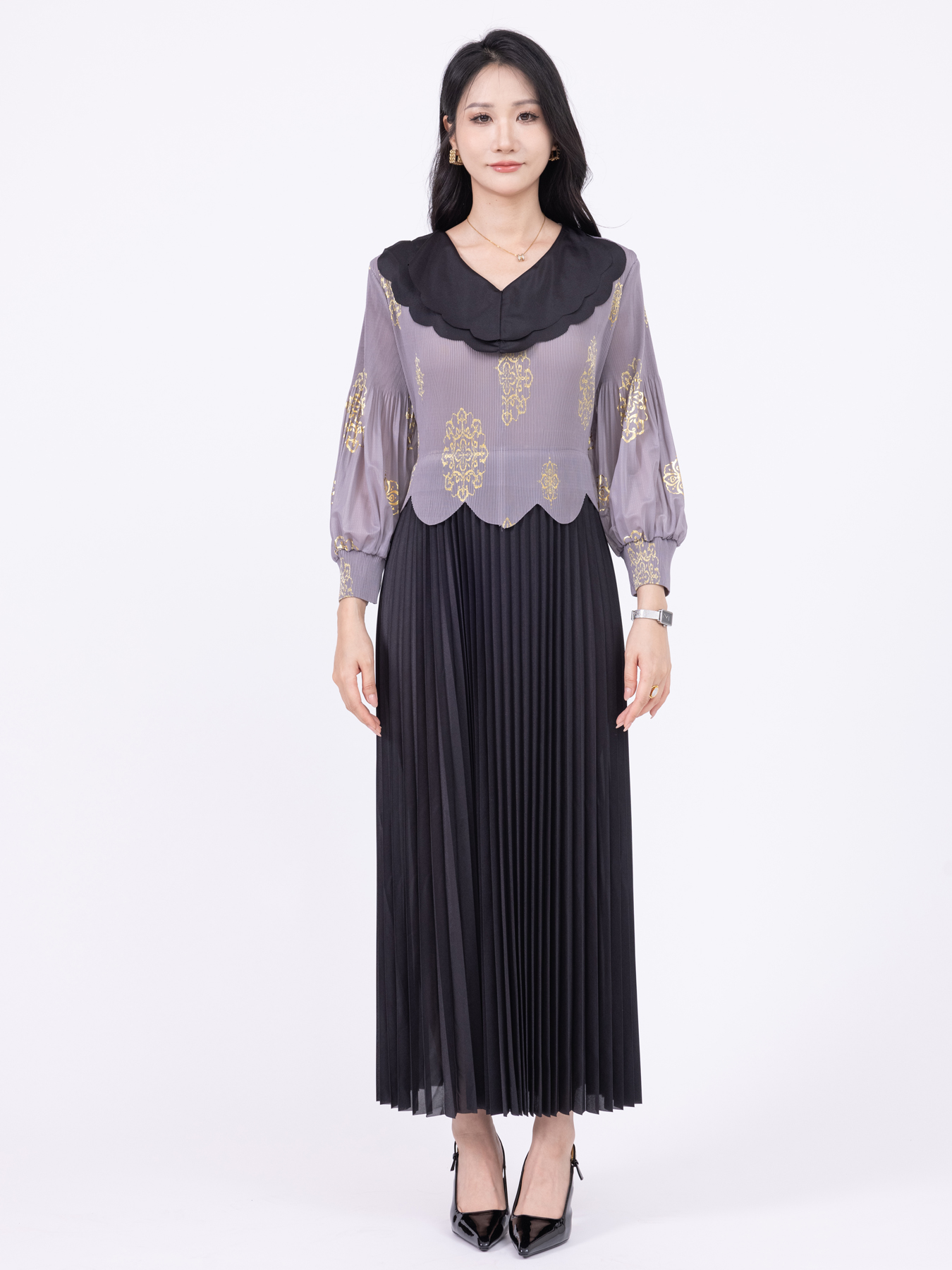 Dresses Elegant Two fake dresses with gold foil and contrasting colors H250327