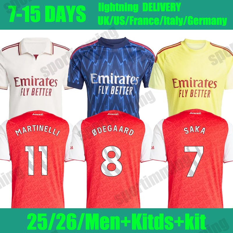 25 26 Football RAYA #1 Saliba #2 white #4 S A K A #7 degaard #8 G.JESUS #9 2025 arsenalfootball Shirt Men Kids Sets Kit