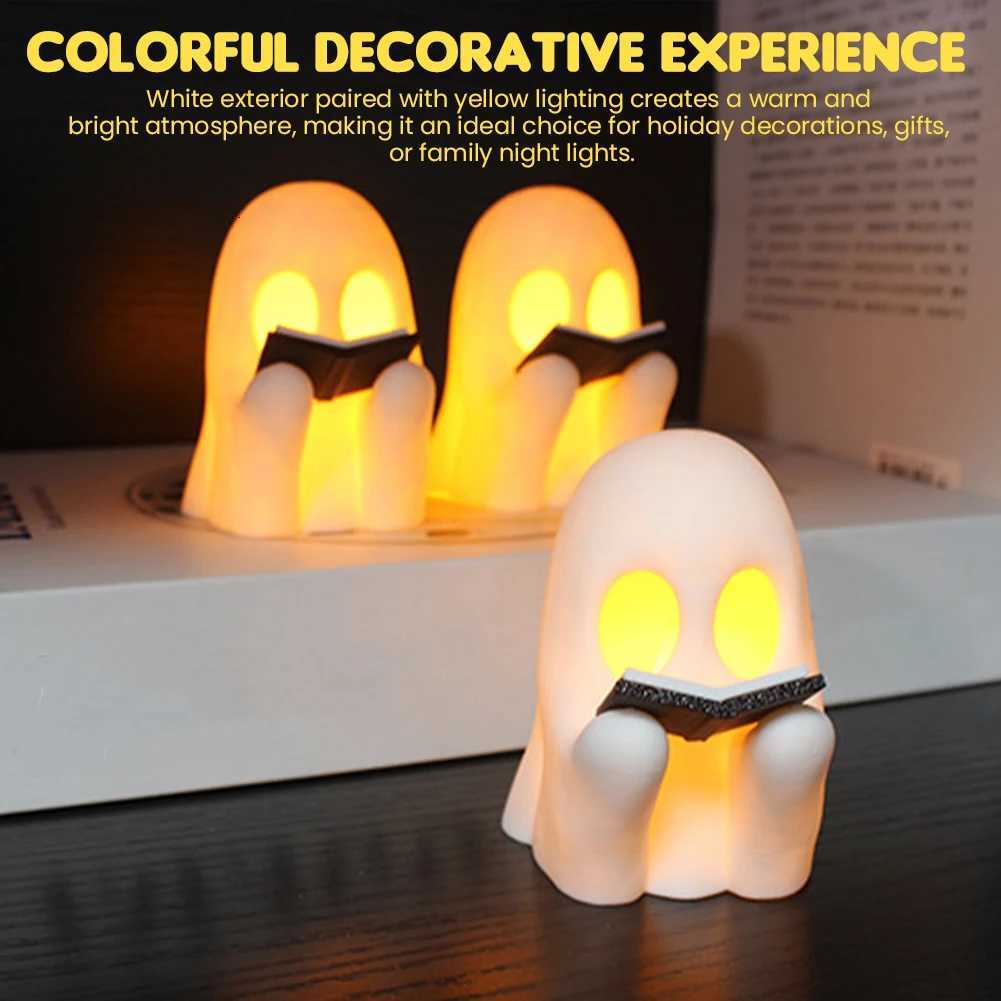 Halloween Ghost Night Light Cute Ghost Reading Book Lamp 3D Ghost LED Reading Night Light Halloween Room Decor Lights DecorationXJ250804