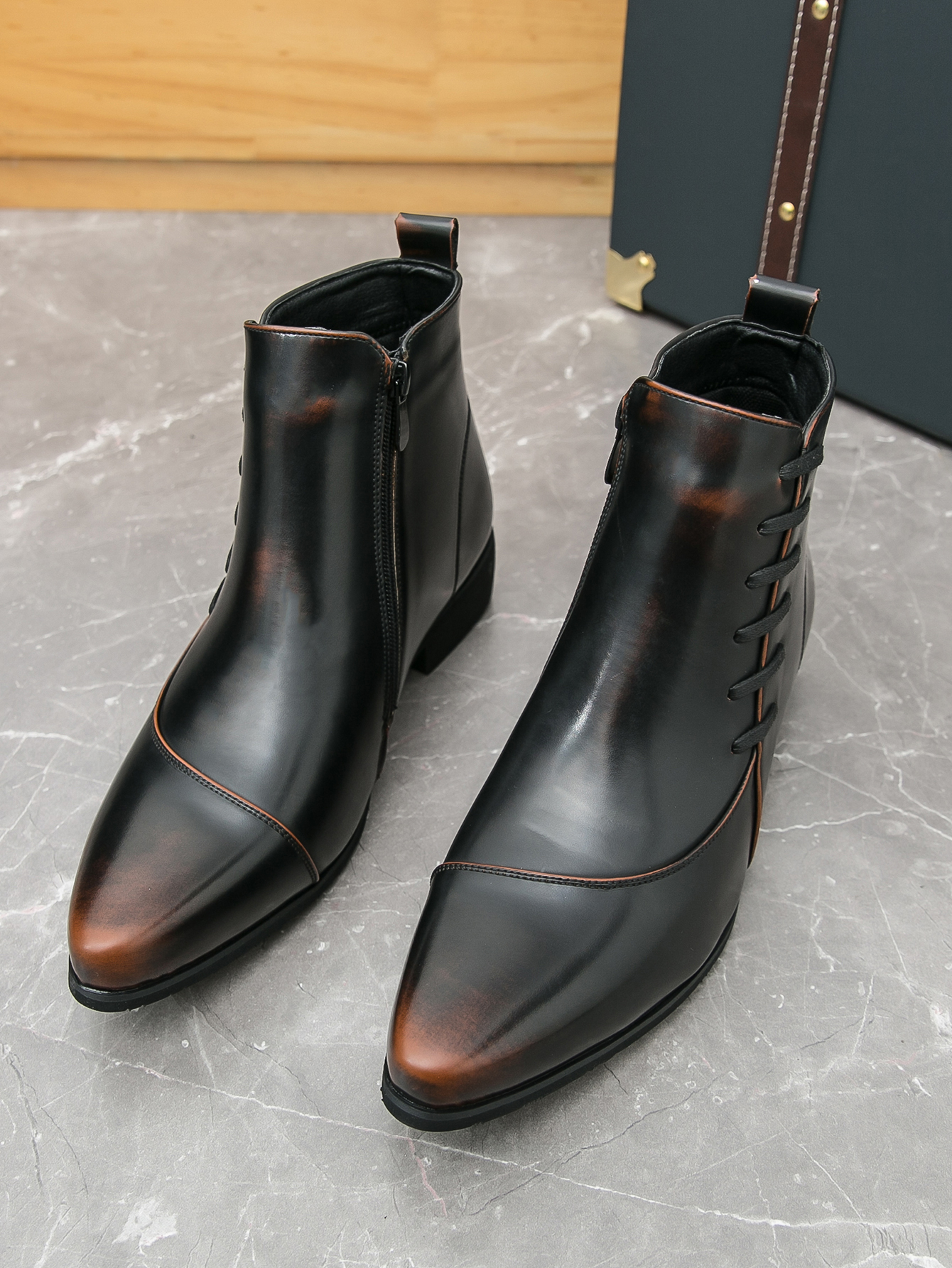 92345- Martin boots men's Korean version pointed toe men's boots fashionable high top men's trendy men's European and American sho
