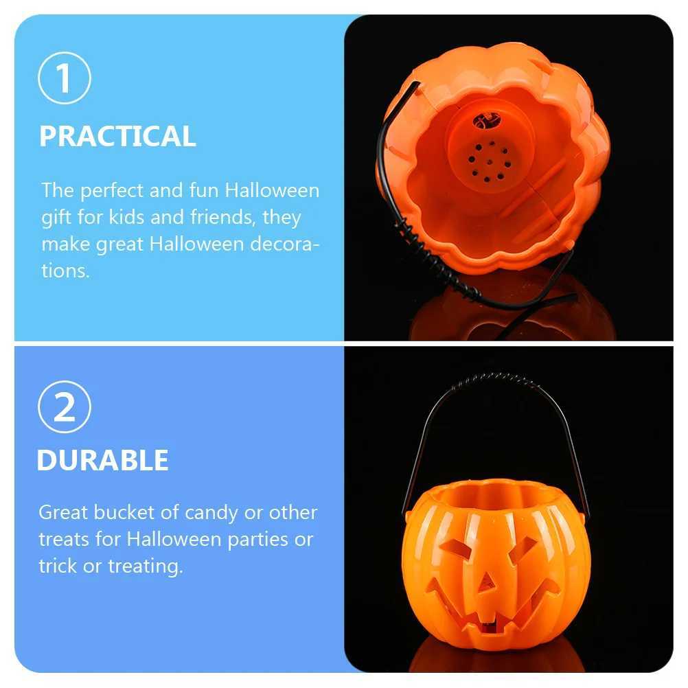4pcs Pumpkin Lantern Props Plastic Halloween Bucket with Voice Sensor LED Candy Holder for Party Favor Supplies Decor XJ250804