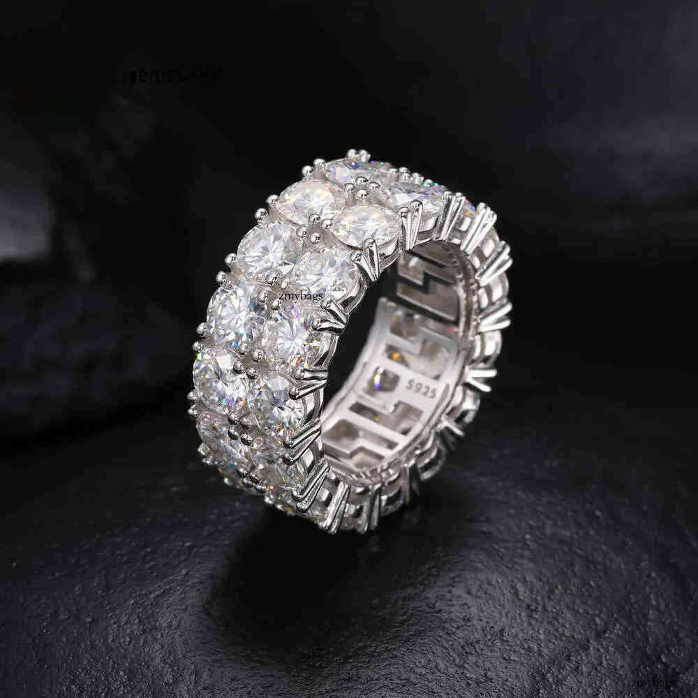 Fashion Shiny 2 Rows Moissanite Ring For Men Pass Dia Tester Sterling Sier Jewelry Rings