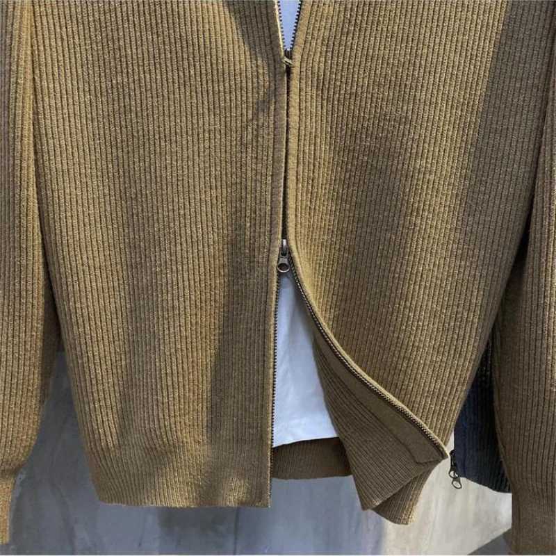 Mens Knitted Cardigan Warm Double Zipper Pit Stripe Slim Fit Sweater Casual Versatile Trend Baseball Collar Sweater Coat XJ250805