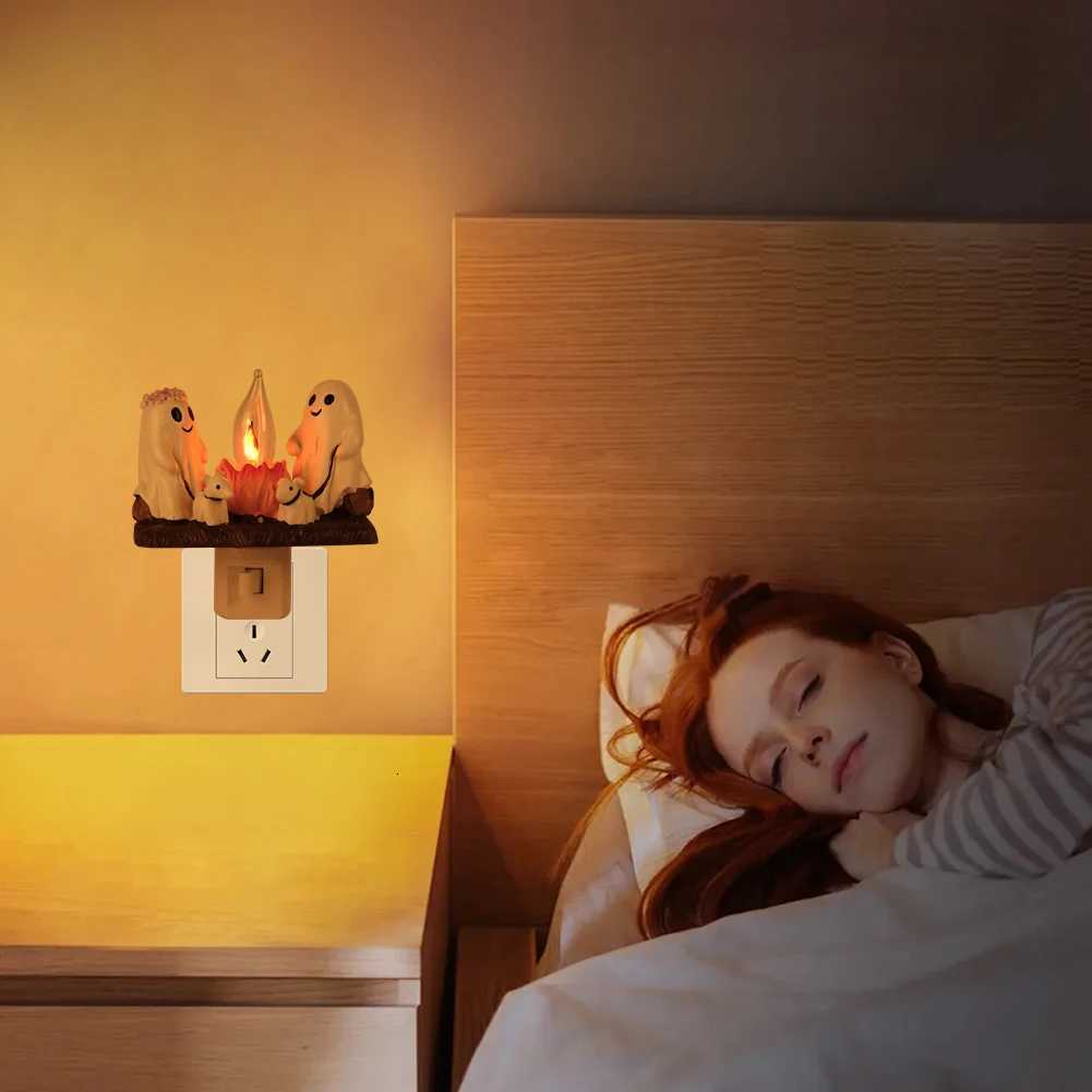 Ghost Campfire Flickering 3D LED Night Light Cute Spooky Lights Candles Resin Ghost Halloween Night Light Funny Halloween Decor XJ250804