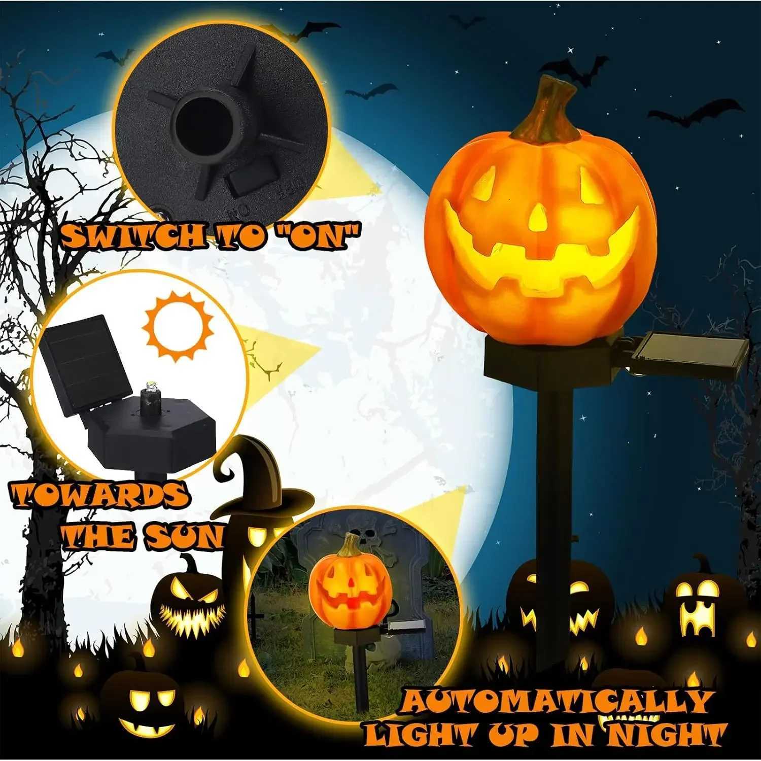 Halloween Pumpkin Candle Pathway Solar Lights Crow Yard Stake Lamp for Garden Yard Lawn Pathway Home Party Decoration WaterproofXJ250804