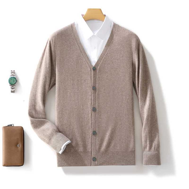 Autumn Winter 100% Pure Cashmere Wool Knit Cardigan Mens Jacket Trend V-neck High-Quality Sweater Loose Warm Mens Coat Tops XJ250805