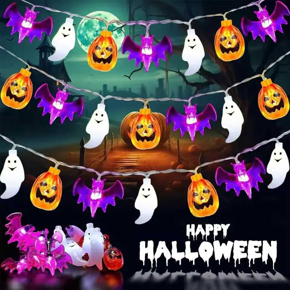 1PC Halloween String Light Battery Powered 3D Pumpkin Bat Ghost Lights Halloween Decoration Lamp For Party (Battery Not Included) XJ250804