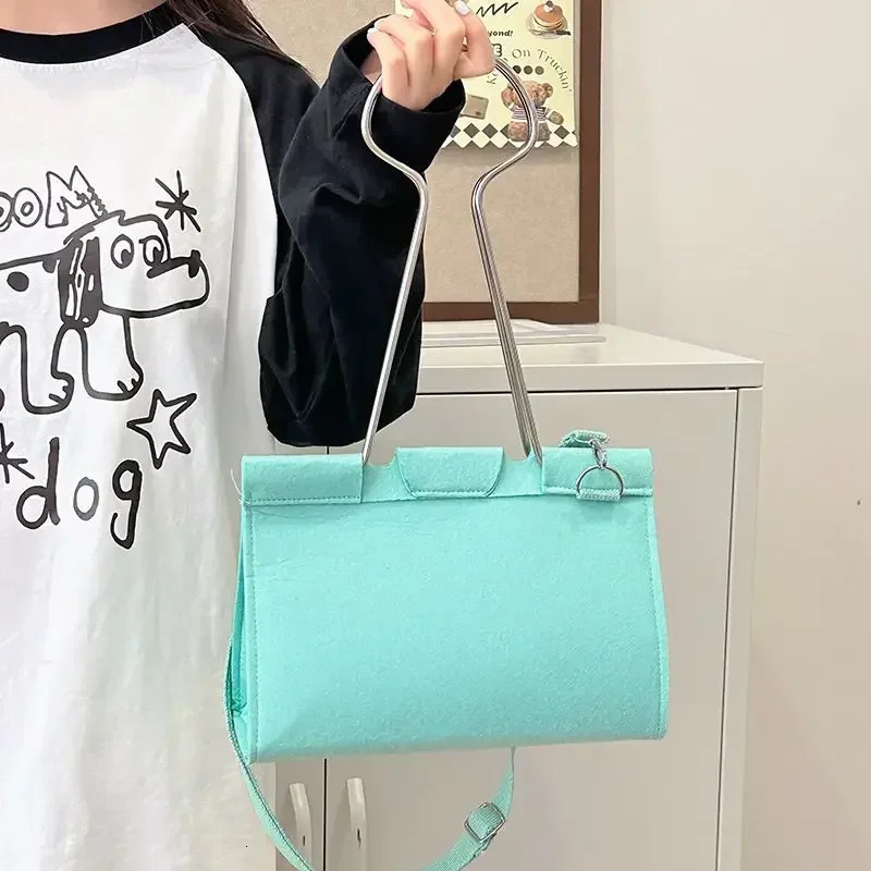 Girls Bag Fashion Felt Binder Clip High-Capacity Shoulder Bag Handbag Office Lady Women Bag 250728