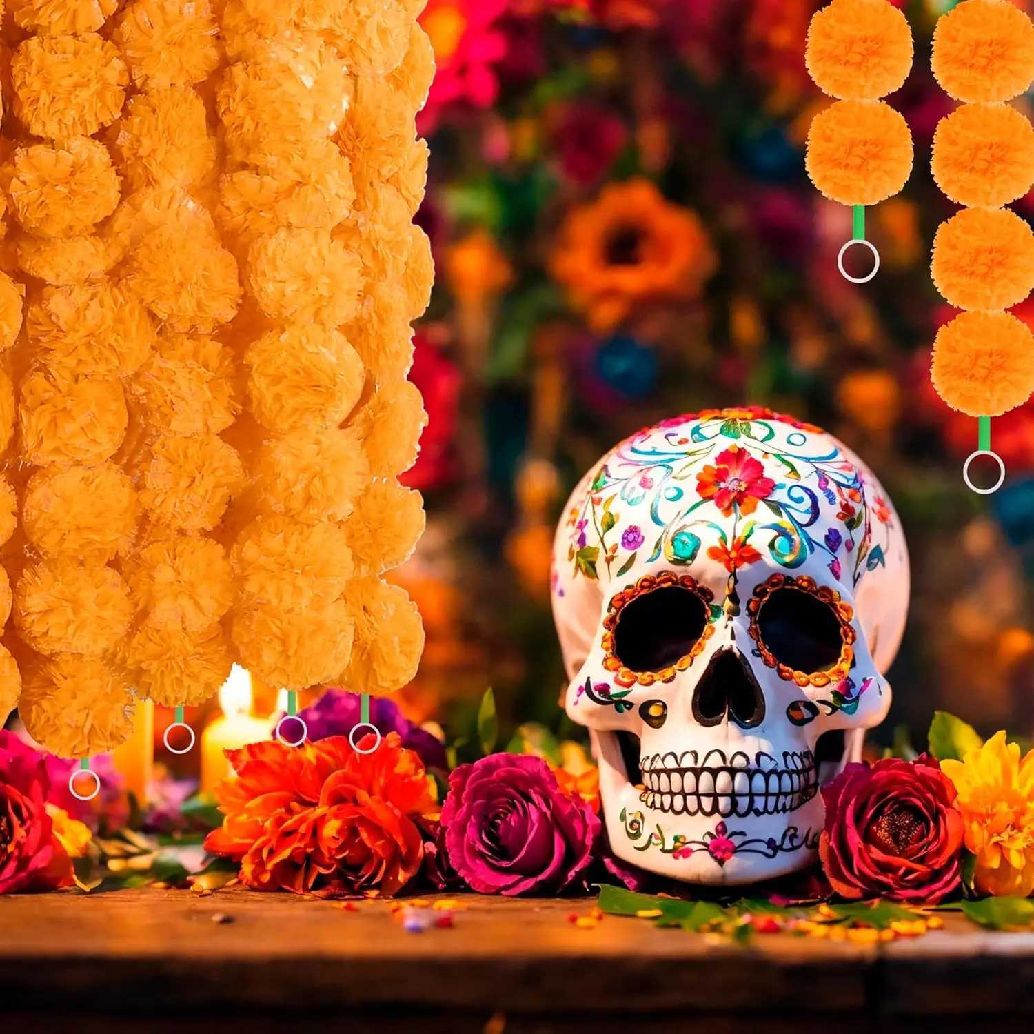 5-100pcs Marigold Garland for Decoration Artificial Marigold Flower 5ft(1.5m) Diwali Pooja Indian Wedding Day of The Dead Mexican X250805