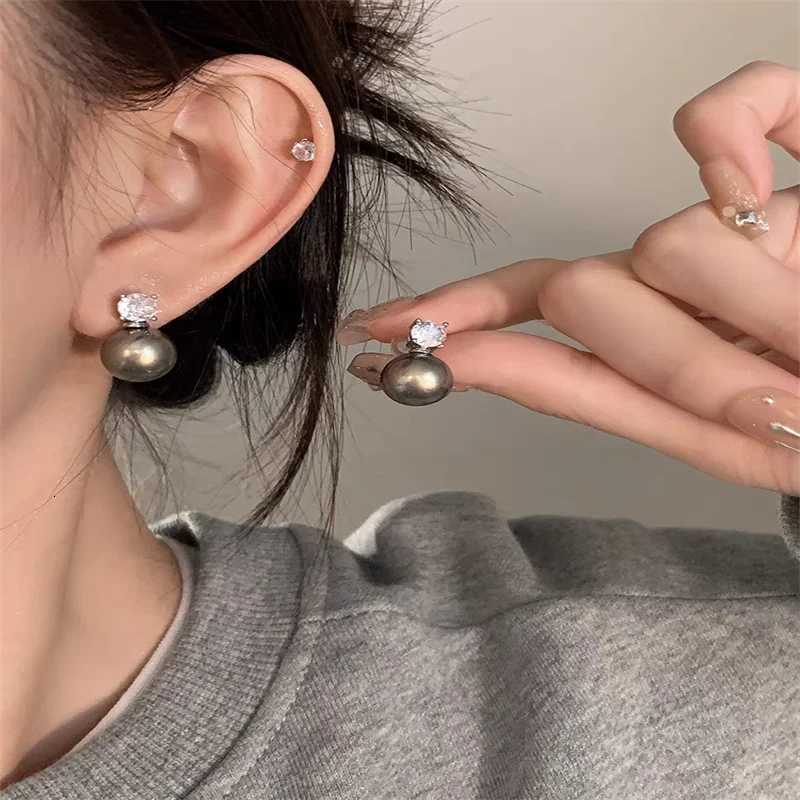 Senlissi- New Retro Palace Dark Gray Stud Earrings for Women 8-12mm 6A Grade Zircon S925 Sterling Silver Womens Jewelry Gifts Y250804