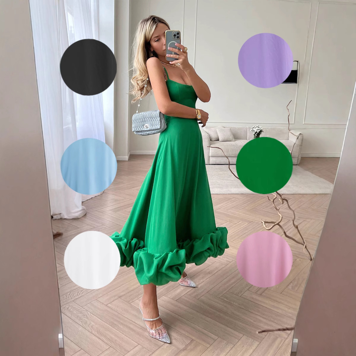 2025 Fashion Strap A-line Flower Large Bottom Evening fashion Dress Women's S Dress European and American Style Popular New Designer Dress