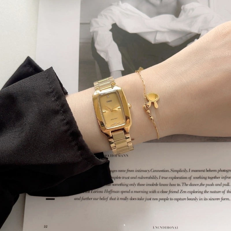 Womens Rectangle Stainless Steel Band Timepiece with Sparkling Diamonds - Durable Water-resistant Analog Quartz