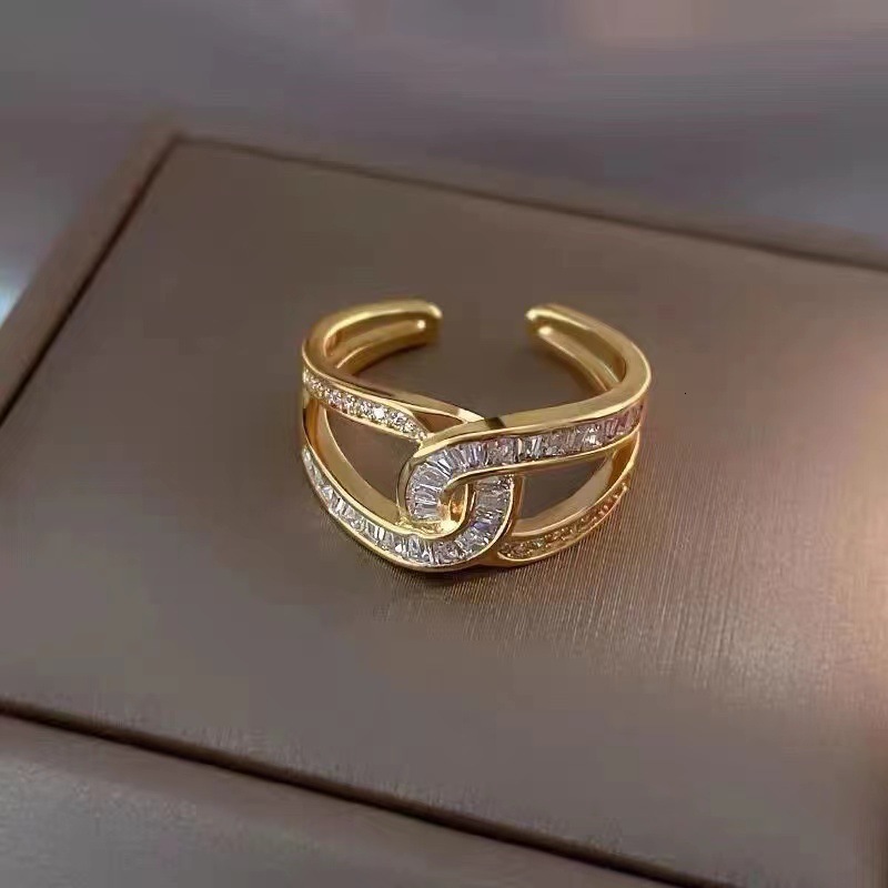 Free Shipping 2025 New Designer Jewelry Inlaid Diamond Double C Open Ring Elegant Sparkling Zircon Index Finger Ring Fashion Versatile High-end Sense 