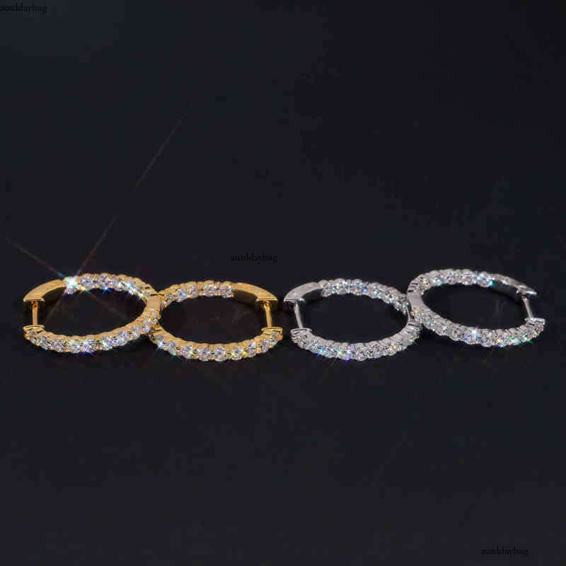 Ready to Ship Hip Hop Jewelry Sier Gold Plated Inner Fully Iced Out Moissanite Stud Hoop Earrings With GRA