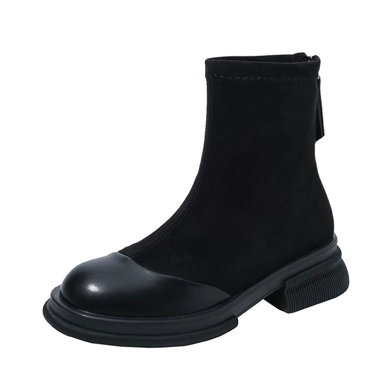 Vintage style Martin boots female leg long zipper skinny boots plus cotton boots brown thick soles small short boots