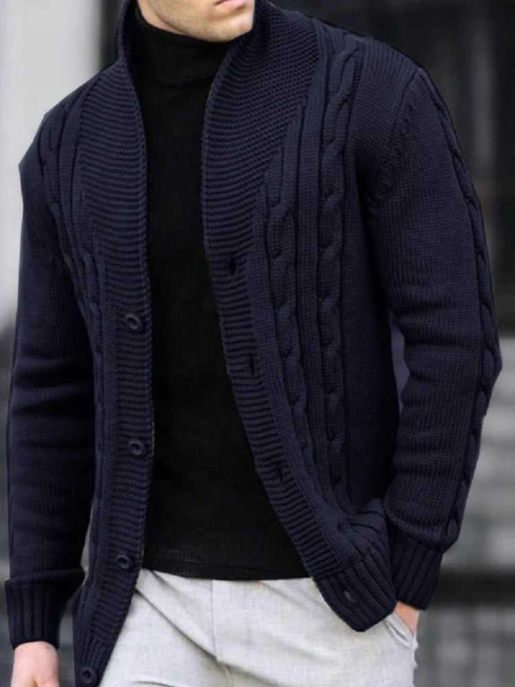 Mens Casual V-Neck Button-Up Cardigan Solid Color Knit Sweater for Fall Winter Machine Washable knitwear coat mens sweater XJ250805