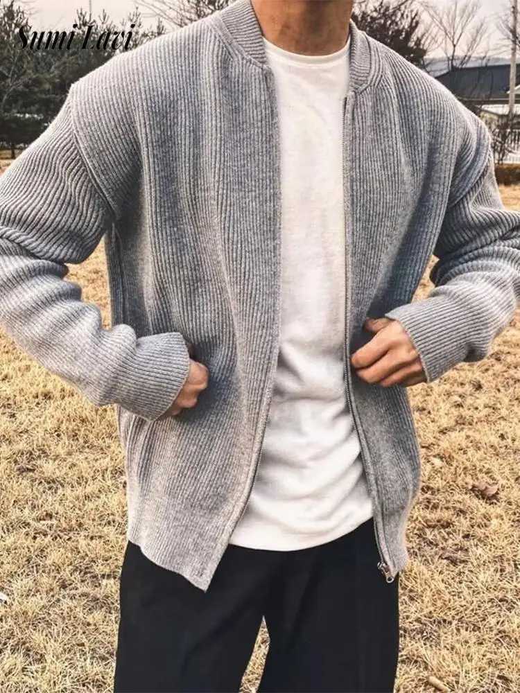 Fashionable Mens Slim Knitting Jackets 2025 Autumn New Casual Solid Color Knit Coats Men Vintage O Neck Zip-Up Knitted Cardigan XJ250805