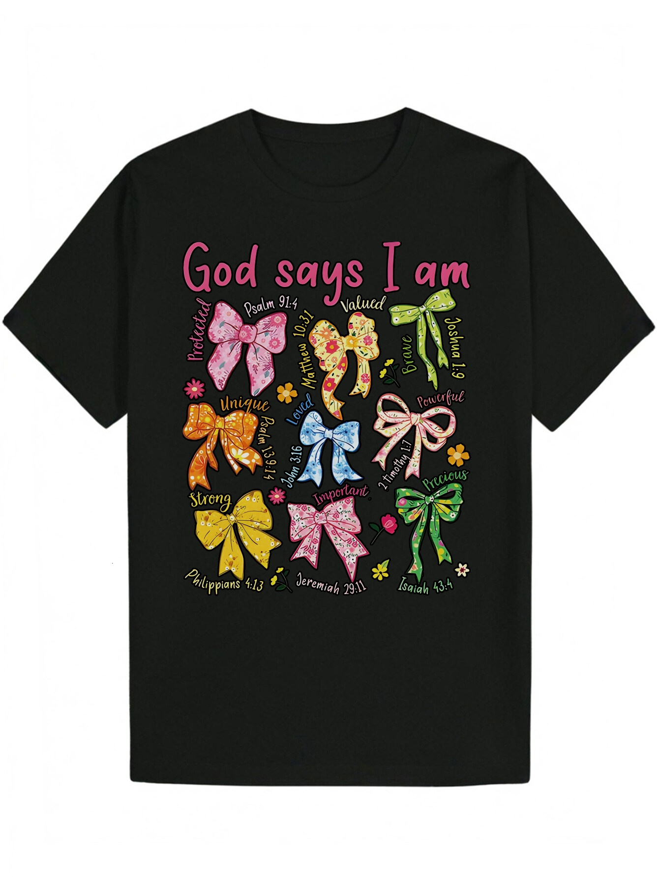 Men's Summer Crew Neck Colorful Bow and Scripture Design - "God Said I Am" Inspirational Quote, Soft Polyester Fabric, Suitable for Cas