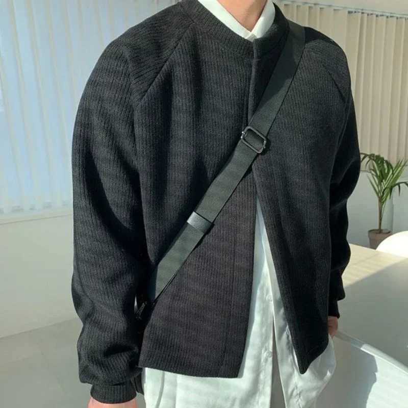 Knitted Sweaters for Men Coat Crewneck Man Clothes Jacket Smooth Cardigan Cropped Round Collar Solid Color Short Plain Jumpers S XJ250805