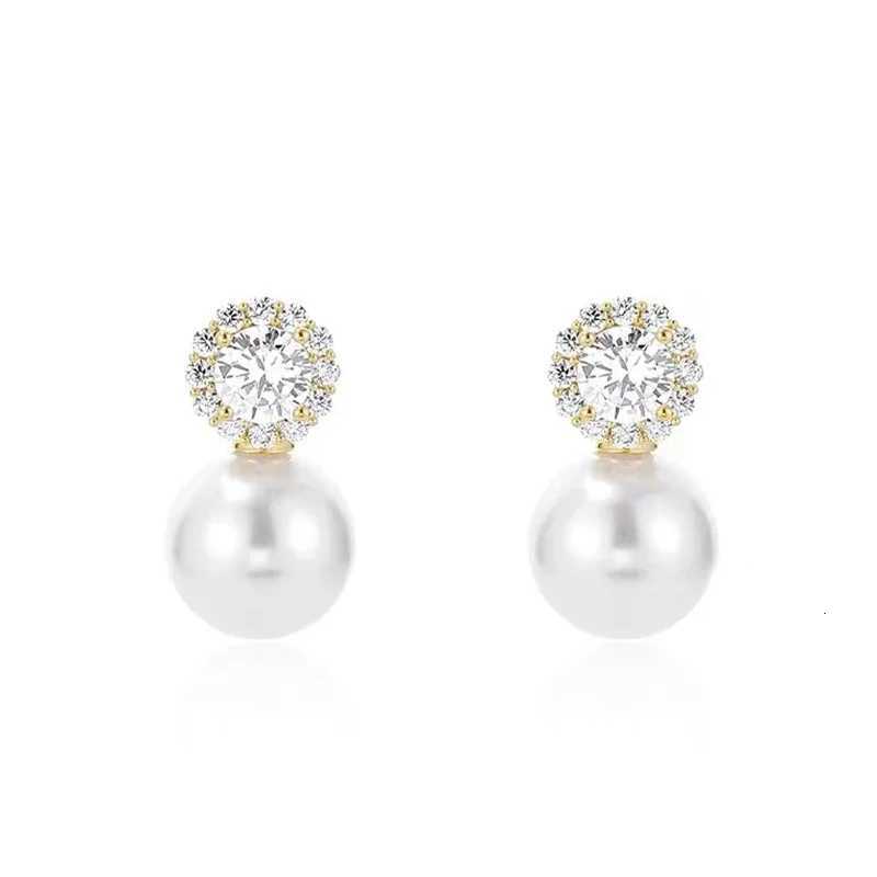 Girls French Romantic Simple Inlaid Zircon Round Pearl Earrings 2025 New Fashion Jewelry Luxury Accessories for Womens Ear Studs Y250804