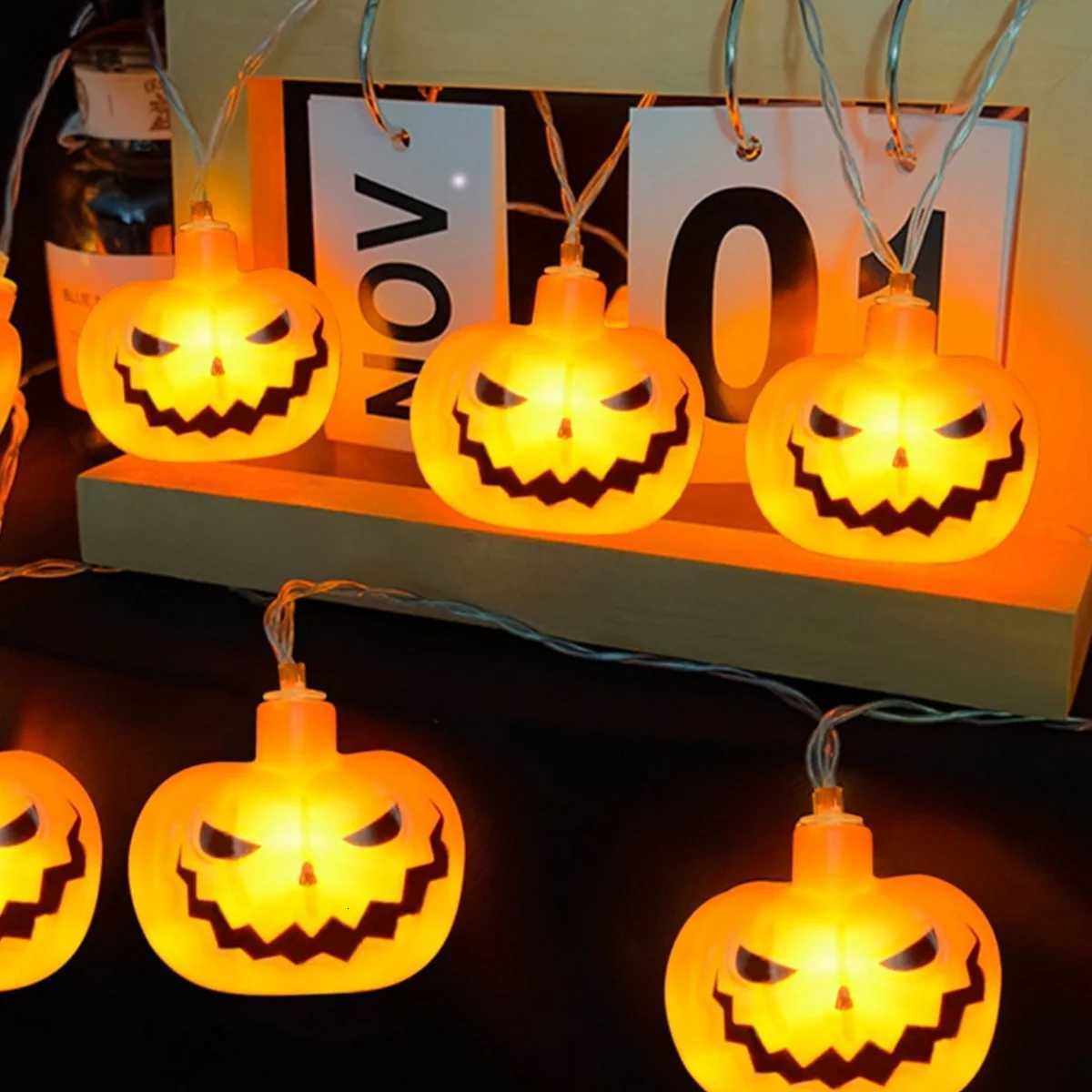 1pc Halloween 10/20 LED Single Layer Pumpkin String Lights Battery Operated For Home Indoor Outdoor Halloween Party Decoration XJ250804
