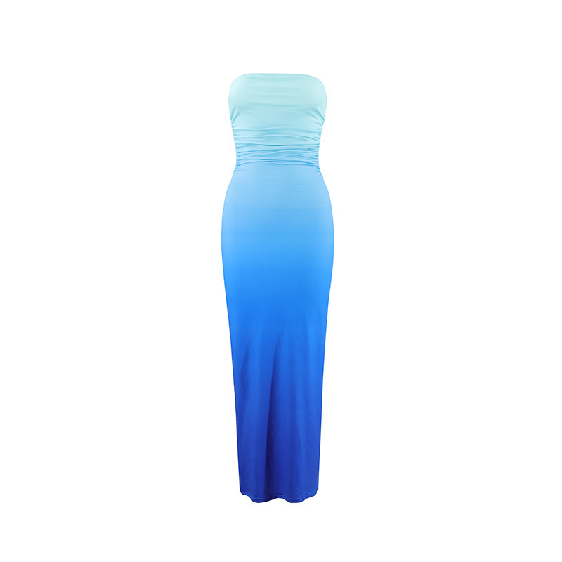 2025 European and American style summer slim fit sexy tube top gradient color medium long one-step skirt factory direct trend sales new designer dress